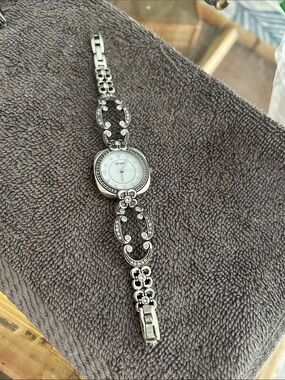 Brighton Silver Floral Crystal Bracelet Watch